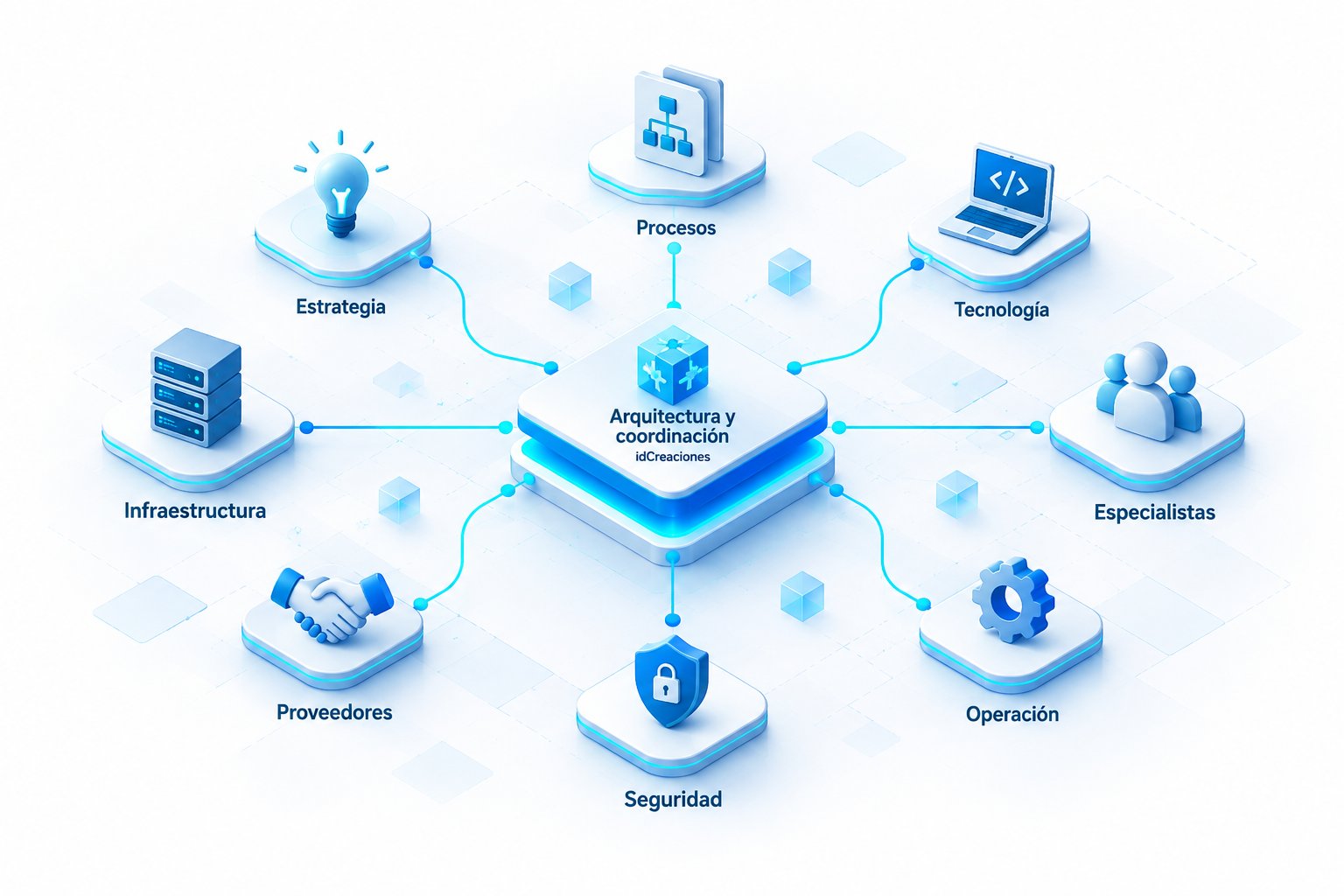 Arquitectura tecnológica conectada: componentes empresariales, integraciones y servicios en un ecosistema unificado
